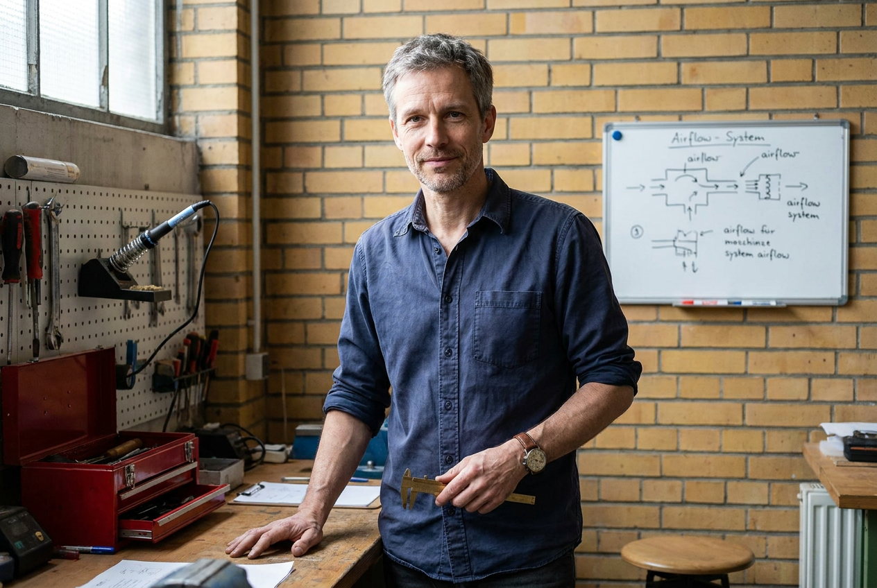 Markus Becker, Erfinder des EpiCooler, in seiner Kölner Werkstatt